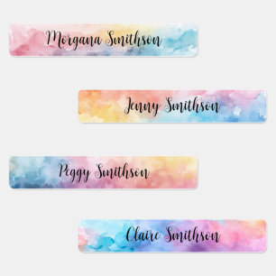 Étiquettes Rainbow Dreamy Abstraits Pastels Nom Calligraphie