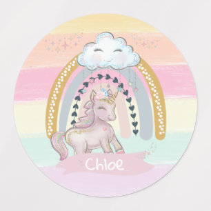 Étiquettes 🦄 Rainbow Unicorn Girl Nom personnalisé