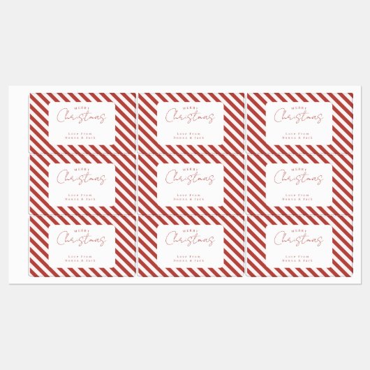 Étiquettes Red & White Candy Cane Stripes Merry Christmas (Feuille)