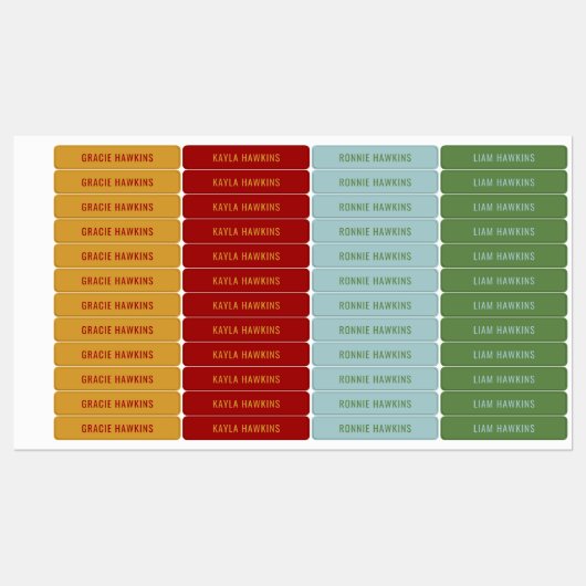 Étiquettes Retro Couleur primaire Codé Enfants étanches Nom (Feuille)