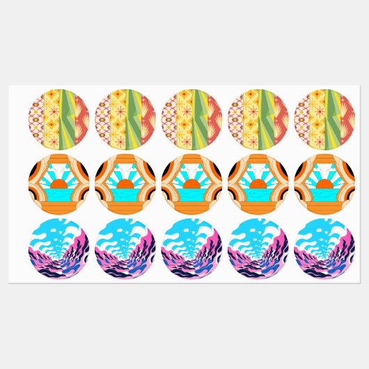 Étiquettes Retro Sunshine Patterns – Bold Colorful  (Feuille)