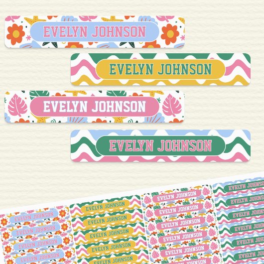 Étiquettes Retro Tropical Starfish & Shells Waterproof Name