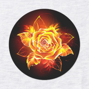 Étiquettes Rose incendie en floraison