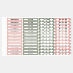 Étiquettes Rose & Vert Sauge Gingham Vérificateur Nom personn