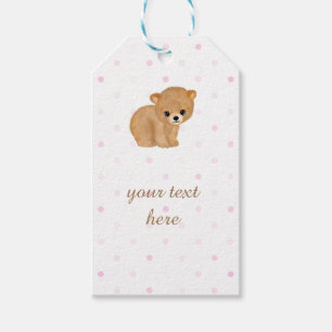 Étiquettes roses de cadeau de CUB d'ours de point