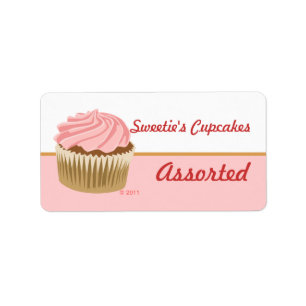 Étiquettes roses de petit gâteau