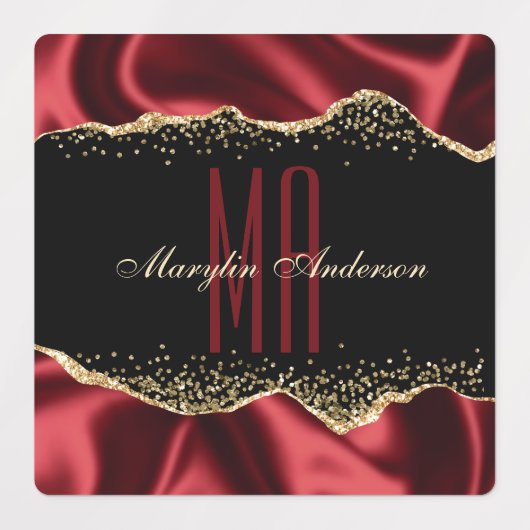 ÉTIQUETTES ROUGE & OR SHIMMER SATIN BORDERS MONOGRAMME PERSON (Design 1)