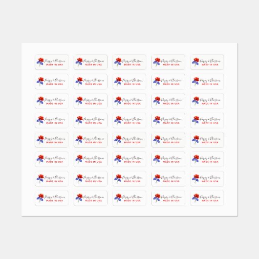 Étiquettes Rouge Poppy & Cornflower Rouge, Blanc & Bleu (Feuille)