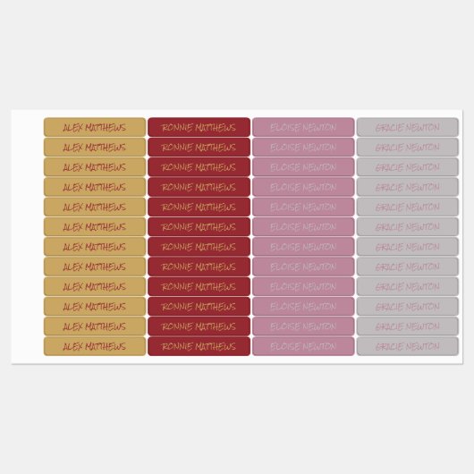 Étiquettes Ruby Rose Couleur Codé Penné Nom étanche (Feuille)
