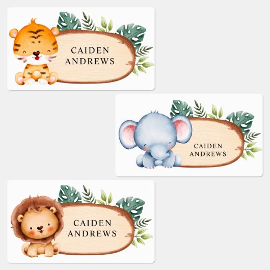 Étiquettes Safari Baby Animals Bois Slice (Groupe)