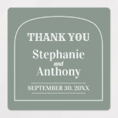 Étiquettes Sage Green Bohemian Retro Arch Merci Mariage (Design 1)