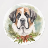 Étiquettes Saint Bernard Christmas Wreath Festive Pup (Design 2)
