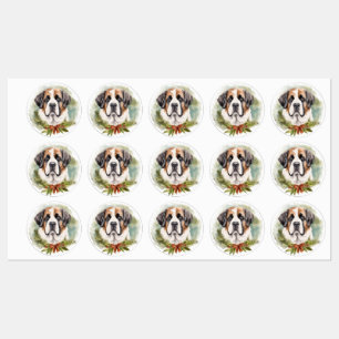 Étiquettes Saint Bernard Christmas Wreath Festive Pup
