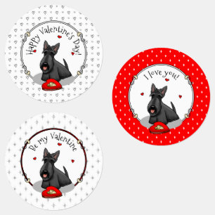 Étiquettes Saint-Valentin (rouge) Chien écossais (noir) migno