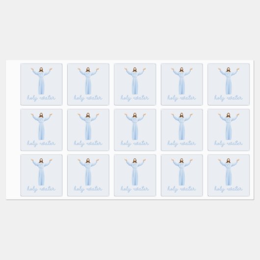 Étiquettes Sainte Eau Bleu Jésus christianisme catholique (Feuille)