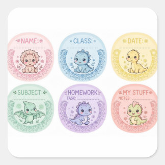 Étiquettes Scolaires Dinosaure Pastel Mignon | Nom