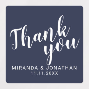 Étiquettes Script moderne Marine Blue Wedding Favor Merci