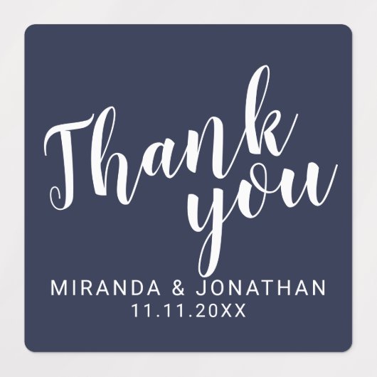 Étiquettes Script moderne Marine Blue Wedding Favor Merci (Design 1)