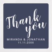 Étiquettes Script moderne Marine Blue Wedding Favor Merci (Design 2)