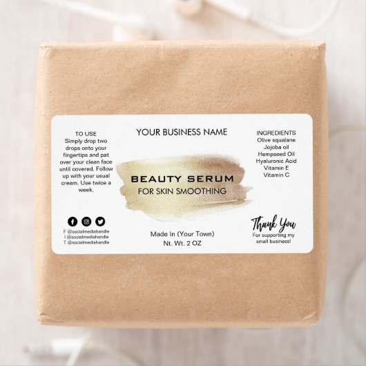 Étiquettes Sérum de peinture dorée chatoyants (En situation)