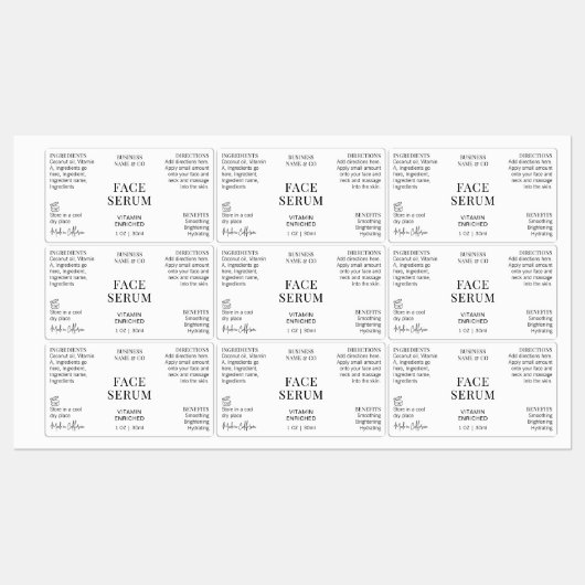 Étiquettes Sérum Minimal Modern pour le visage Flacon 30 ml É (Feuille)