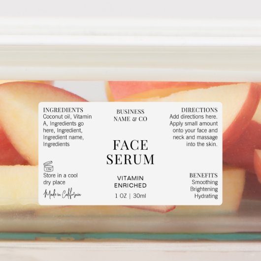Étiquettes Sérum Minimal Modern pour le visage Flacon 30 ml É (Apposé)