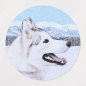 Étiquettes Sibérie Husky (argent et blanc) Peinture Chien Art (Design 1)