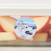 Étiquettes Sibérie Husky (argent et blanc) Peinture Chien Art (Apposé)