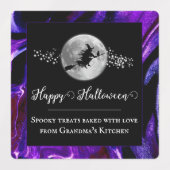 Étiquettes Silhouette de sorcière violette Halloween (Design 1)
