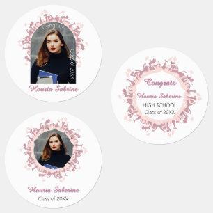 Étiquettes Silhouette féminine rose moderne de diplômée avec 