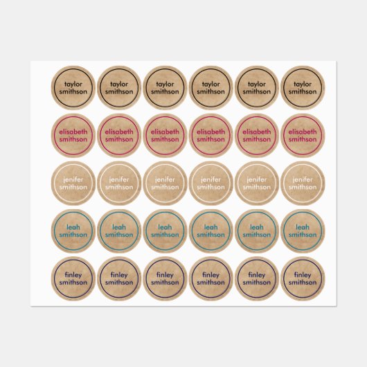 Étiquettes Simple Différentes Couleurs Base Ajouter Votre Nom (Feuille)