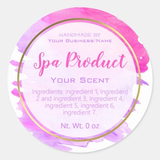 Étiquettes Spas D'Aquarelles Rose Or Et Violet (Devant)