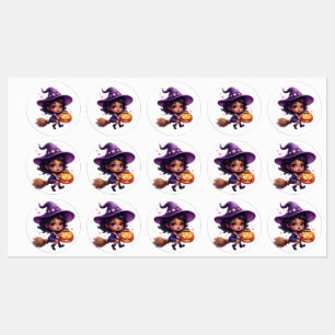 Étiquettes "Stickers sorcière d'Halloween mignonnes - Sorcièr