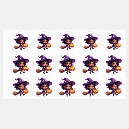 Étiquettes "Stickers sorcière d'Halloween mignonnes - Sorcièr (Feuille)