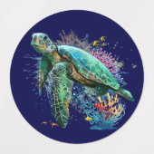 Étiquettes Style d'aquarelle sous-marine de tortue marine (Design 1)