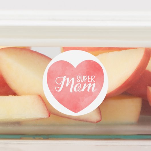 Étiquettes Super Maman texte dans le coeur rose peint (Apposé)