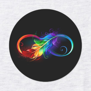 Étiquettes Symbole d'infini avec plume arc-en-ciel