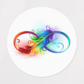 Étiquettes Symbole d'infini avec plume arc-en-ciel (Design 1)