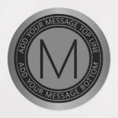 Étiquettes Texte circulaire et monogramme | Faux foncé gris a (Design 2)