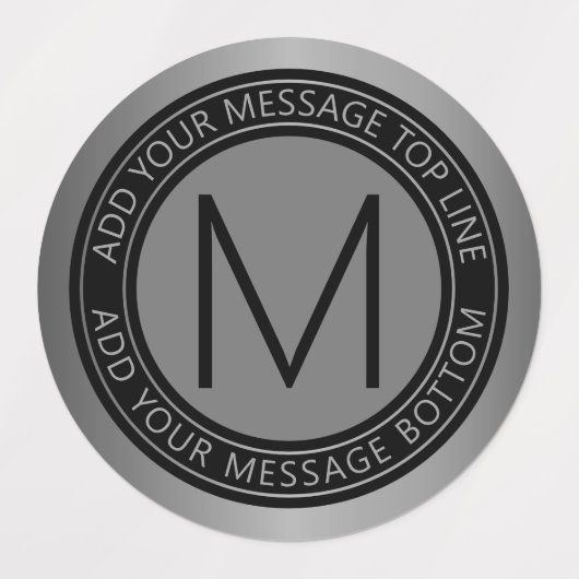 Étiquettes Texte circulaire et monogramme | Faux foncé gris a (Design 1)