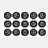 Étiquettes Texte circulaire et monogramme | Faux foncé gris a (Feuille)