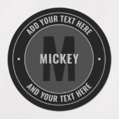 Étiquettes Texte et monogramme modifiés en gras | Noir et gri (Design 1)