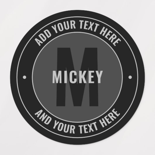 Étiquettes Texte et monogramme modifiés en gras | Noir et gri (Design 1)