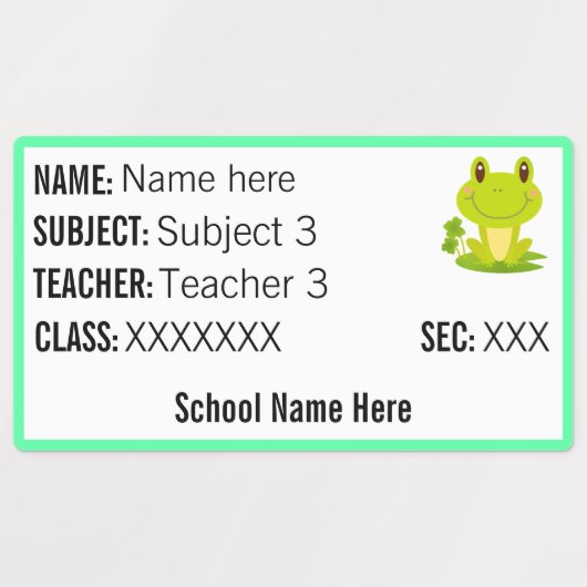 Étiquettes Thème Grenouille Nom de l'enseignant Objet Retour  (Design 2)