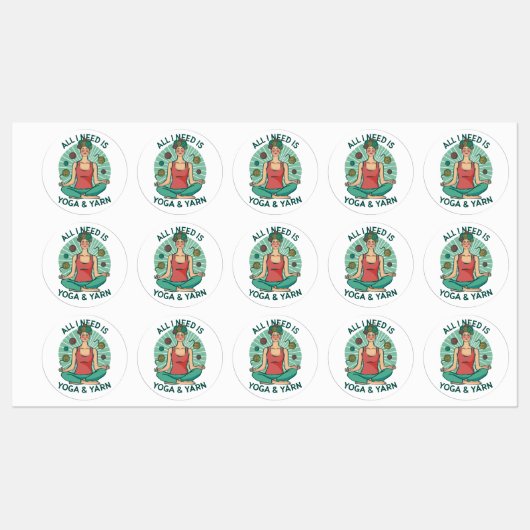 Étiquettes Tout ce dont j'ai besoin est Yoga et Yarne Phrase (Feuille)