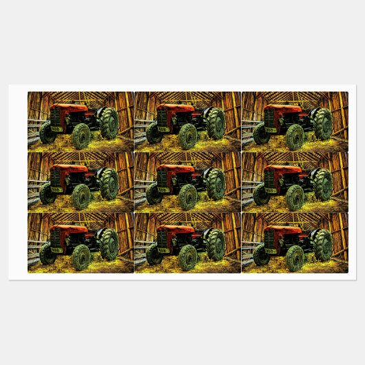 Étiquettes Tracteur rouge antique Grange rustique (Feuille)