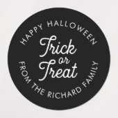 Étiquettes Trick ou traiter Halloween noir blanc personnalisé (Design 2)