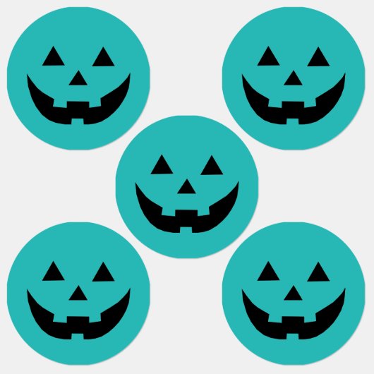Étiquettes Turquoise Jack-o'-lantern visage citrouille amusan (Groupe)