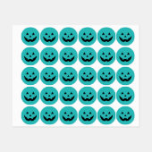 Étiquettes Turquoise Jack-o'-lantern visage citrouille amusan (Feuille)