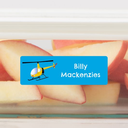 Étiquettes Un joli hélicoptère de dessin animé jaune heureux  (Apposé)